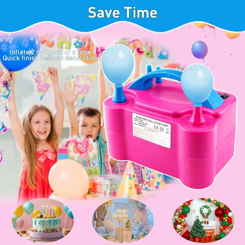 Double Nozzle Electric Balloon Inflation Pump, 600W Portable Balloon Pump for All Balloon Arch Party Birthday Wedding Decoration