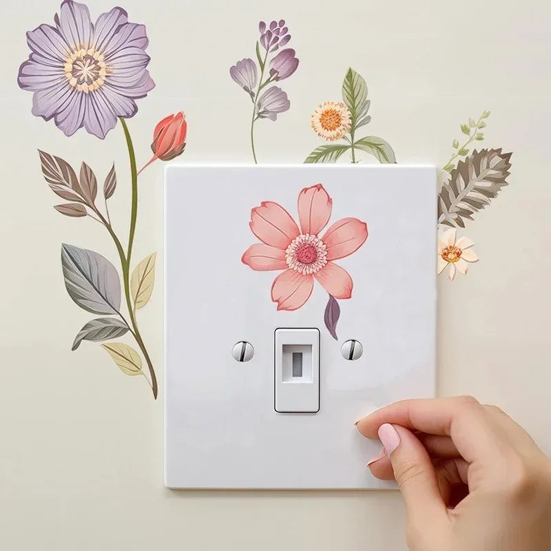 Waterproof Sticker For Bedroom Flowers Switch Stickers PVC Self-adhesive Removable Bathroom Home Decoration Decals