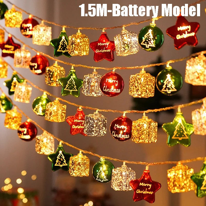 2025 Candy Cane Christmas Lights Santa Claus Snowman Lamp Xmas Tree String Hanging Ornaments Merry Christmas Decor