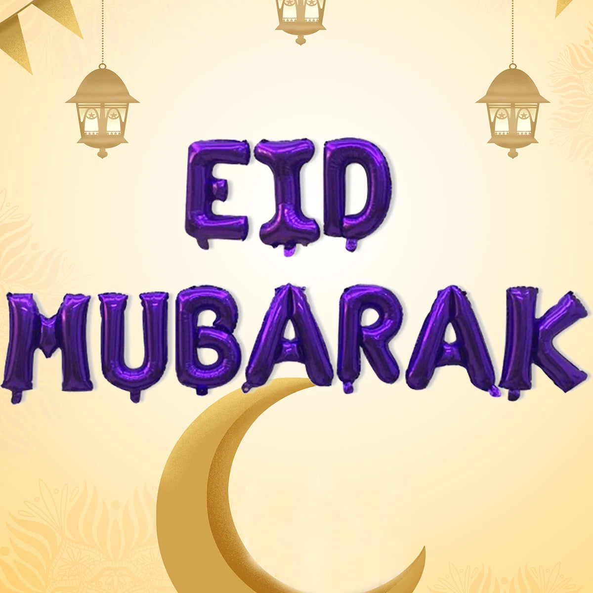 11pcs 16 inch Eid Mubarak Letter Balloons set with Ribbon Ramadan Eid al-Fitr Eid Mubarak Decorations Air Balloons Banner