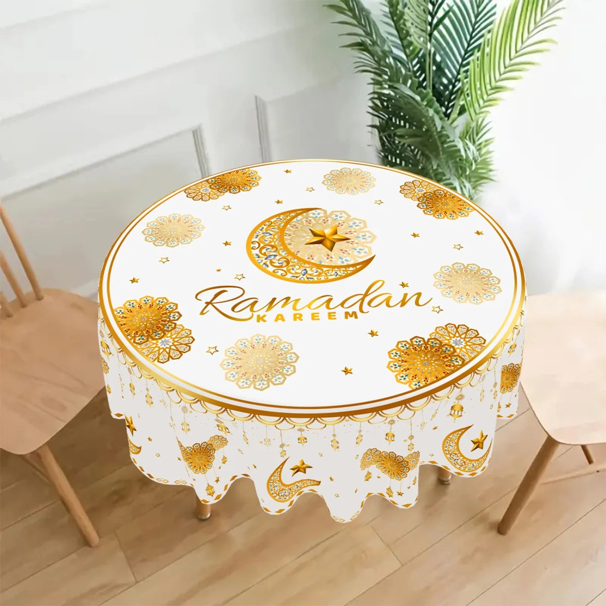 Eid Mubarak Tablecloth Round Table Cover for Home Dinning Islamic Muslim Party Supplies Ramadan Decoration 2026 Eid Al Adha Gift