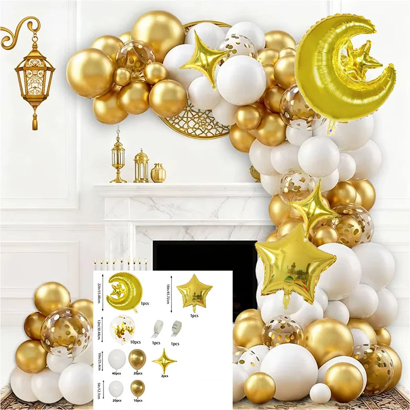 106pcs Eid Mubarak Arch Garland Kit Balloon Set Ramadan Kareem Decoration Ramadan Mubarak Muslim Islamic Festival Party Supplies