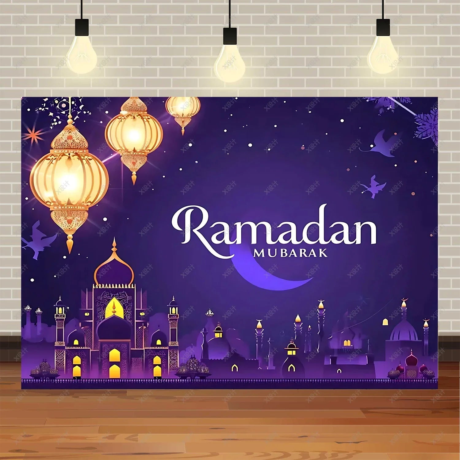 Ramadan Mubarak banner background, celebrating Eid al Fitr Islamic Muslim evening party decoration banner shooting background