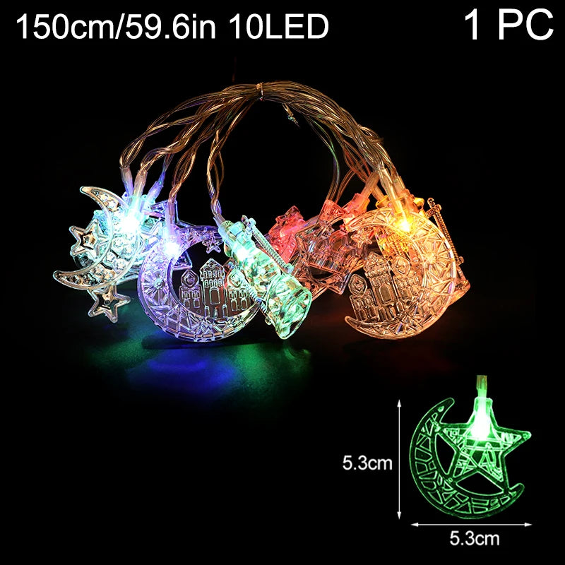 1.5M EID Mubarak LED String Lights Moon Star Castle Lantern Light Islam Muslim Festival Party Ramadan for Home Decoration 2026