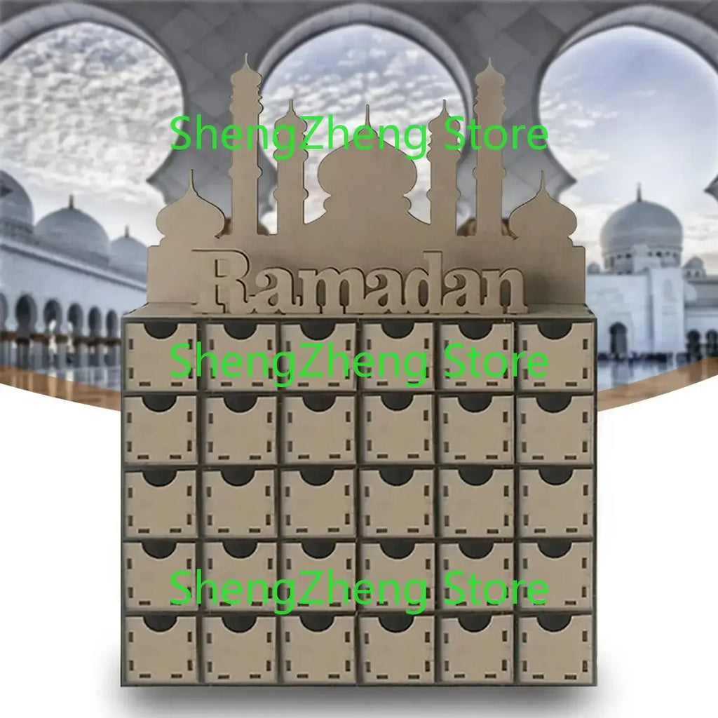 Ramadan Advent Calendar DIY House Drawer 30 Grids MDF Stand Rack Decorations