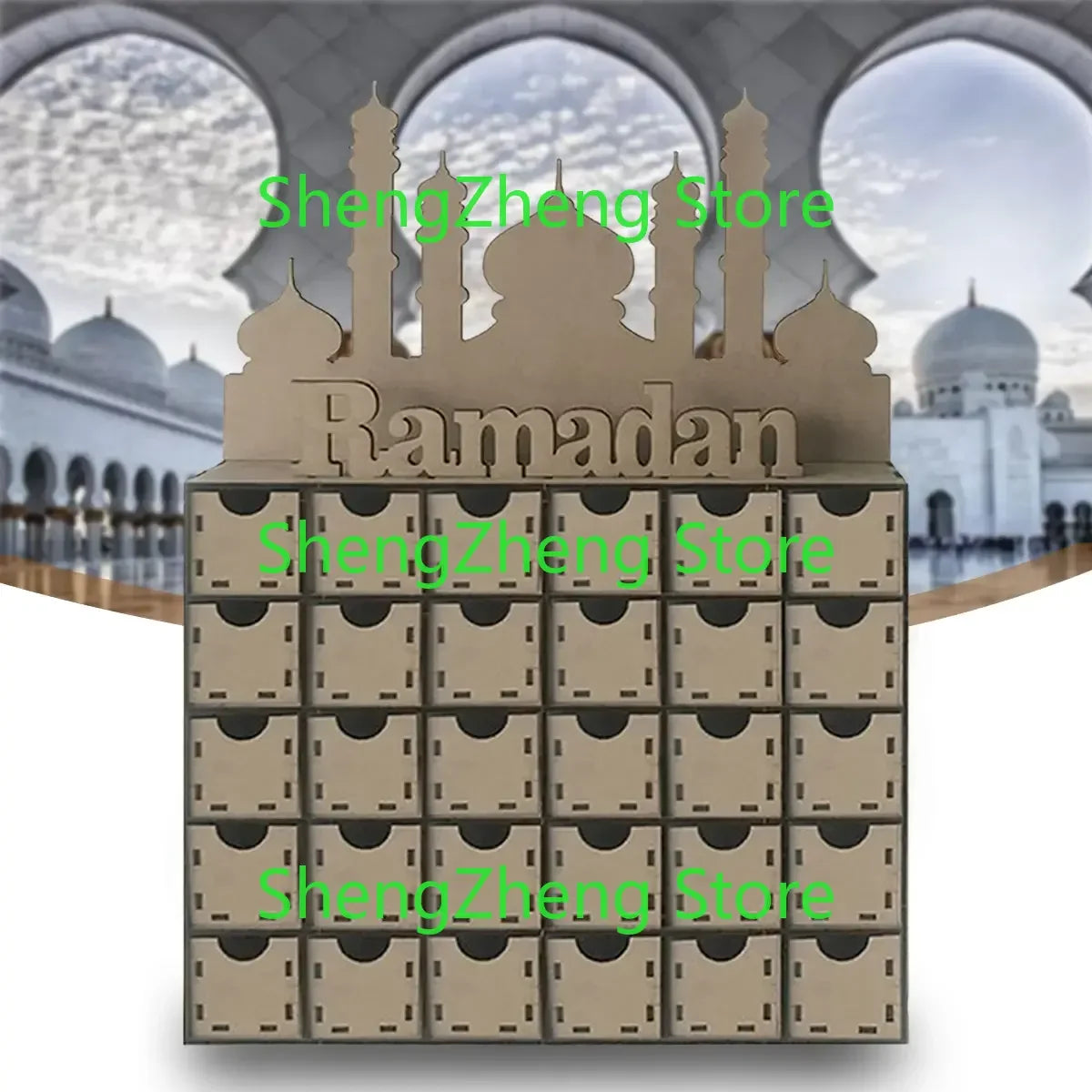 Ramadan Advent Calendar DIY House Drawer 30 Grids MDF Stand Rack Decorations
