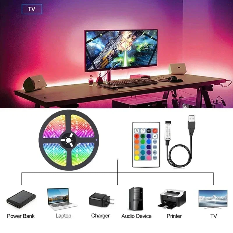 USB Led Strip Lights 5m 10m 20m 30m RGB Led Strip Light TV Backlight Flexible Ribbon Tape Luces Led Light for Room Decoration