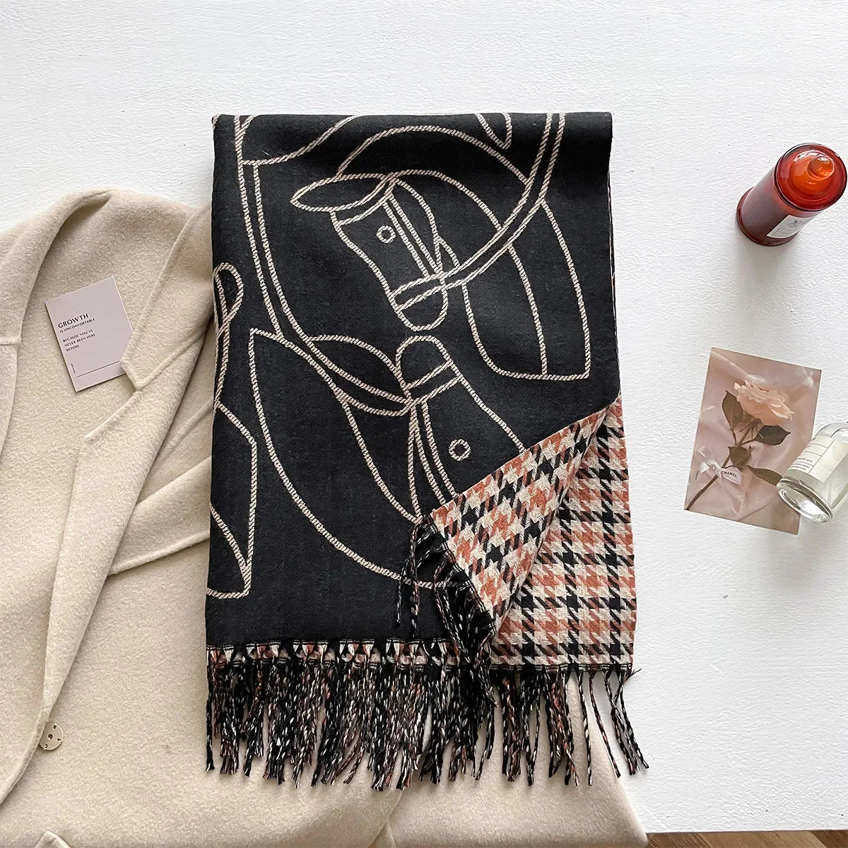 Long Soft Double Sided Jacquard Scarf Women Winter Warm Thickened Shawl Wrap with Fringe for Outdoor Activities Scarves Hijab