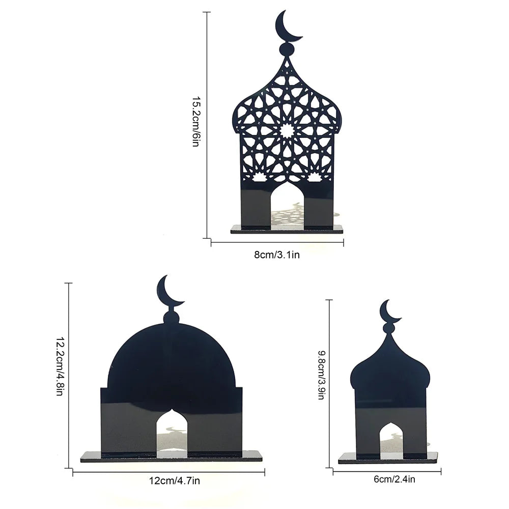 3pcs Acrylic Islamic Tabletop Decor Ramadan Kareem Mosque Castle Craft DIY Table Ornament Eid Mubarak Decoration 2025 for home