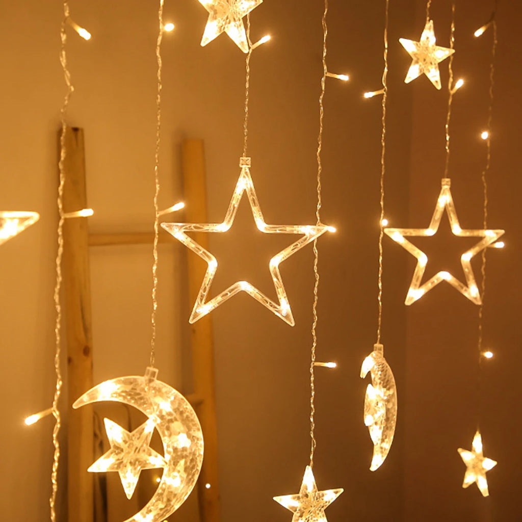 Moon Star Led Curtain Garland String Light EID Mubarak Ramadan Decorations 2025 Home Decor Islam Muslim Event Party Supplies