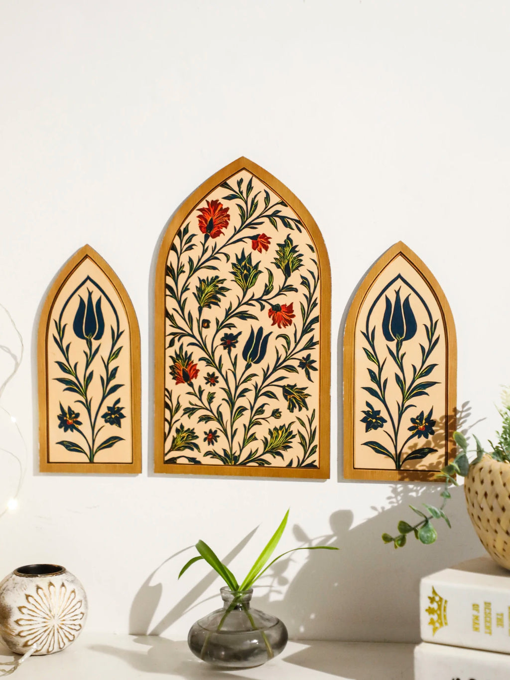 3pcs Islamic Arch Window Style Wall Hanging Floral Pattern Decor Wall Stickers for Ramadan & Eid Home Decor Muslim Festival Gift