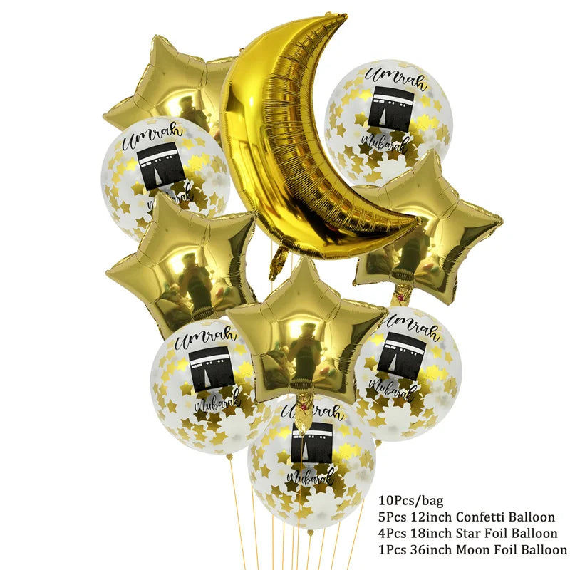 Gold Umrah Mubarak Star Confetti Balloons Ramadan Kareem Decoration Eid Mubarak Muslim Islamic Party Home Eid al-fitr Supplies