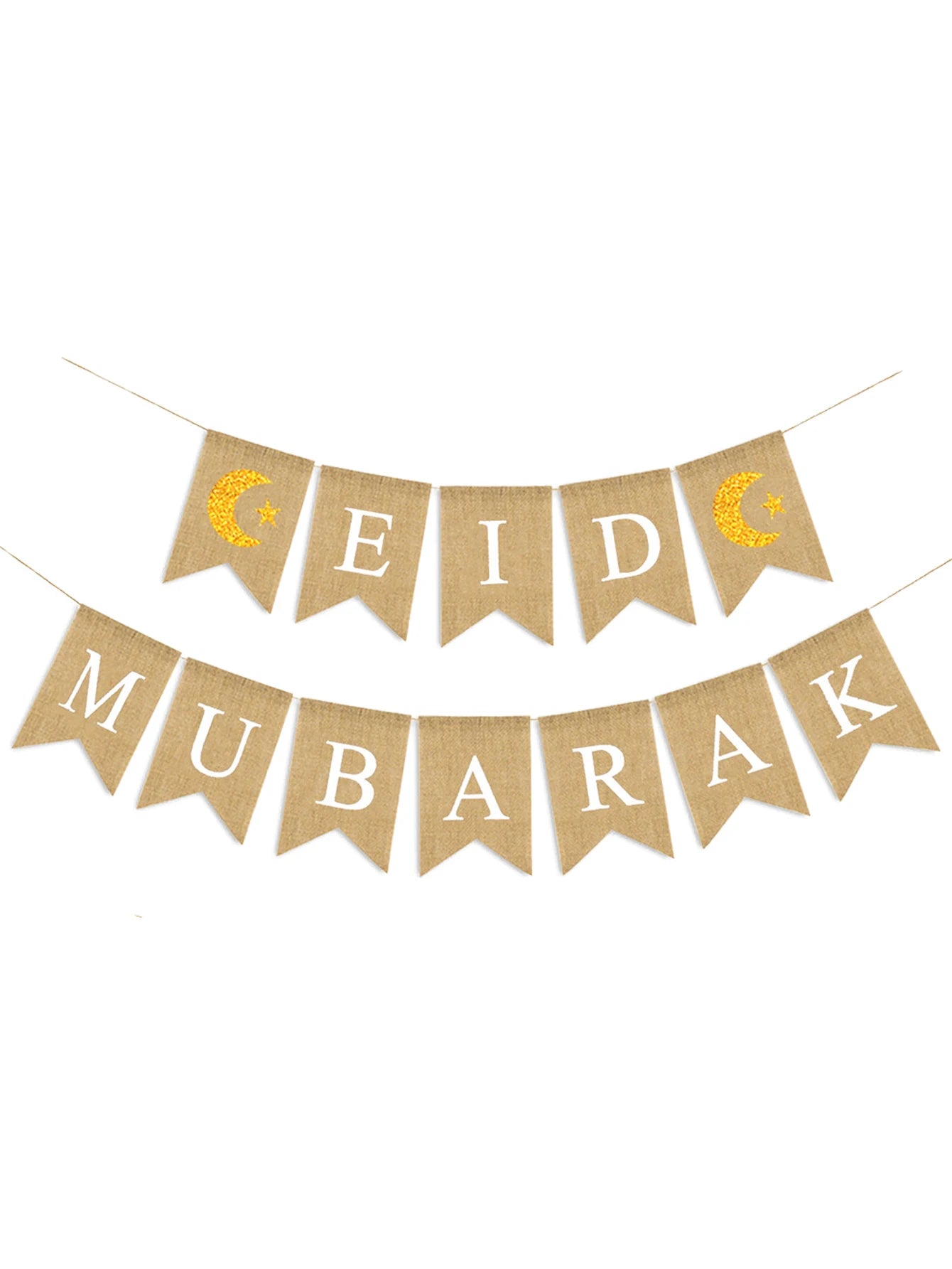 1set linen Eid Mubarak Banner Ramadan Kareem Banners Eid al-Fitr Decorations Star Moon Eid Mubarak Decorations Banners