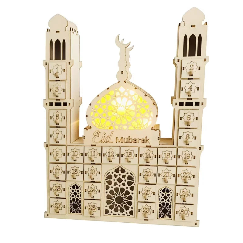 Ramadan Kareem Countdown Calendrier Wooden Eid Mubarak Ornament Drawer Ramadan Decorations for Home Eid Al Adha Party Decor 2025
