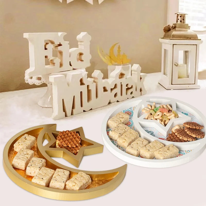 EID Mubarak Decor Wooden Tray Ramadan Decoration for Home Islamic Muslim Party Decor Mubarak Ramadan Kareem Gift Eid Al Adha