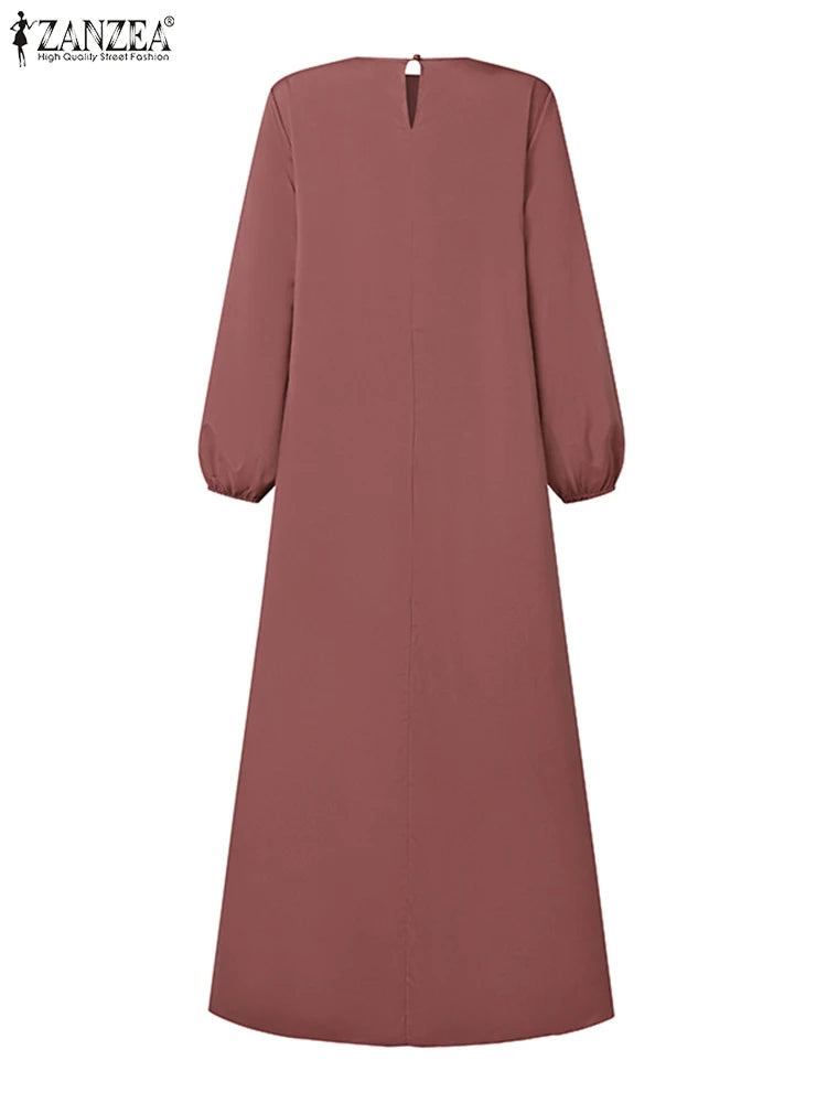 2025 ZANZEA Islamic Hijab Women Abaya Robe – Elegant O-Neck A-Line Dress