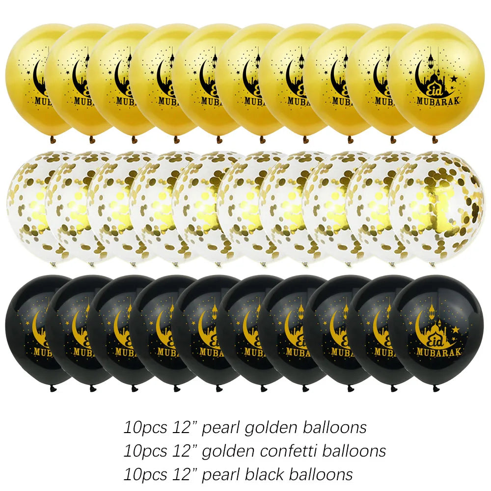 Eid Munarak Balloon Set Gold Foil Latex Balloons for Muslim Festival Home DIY Decoration Ramadan Kareem Party Ballon Globos