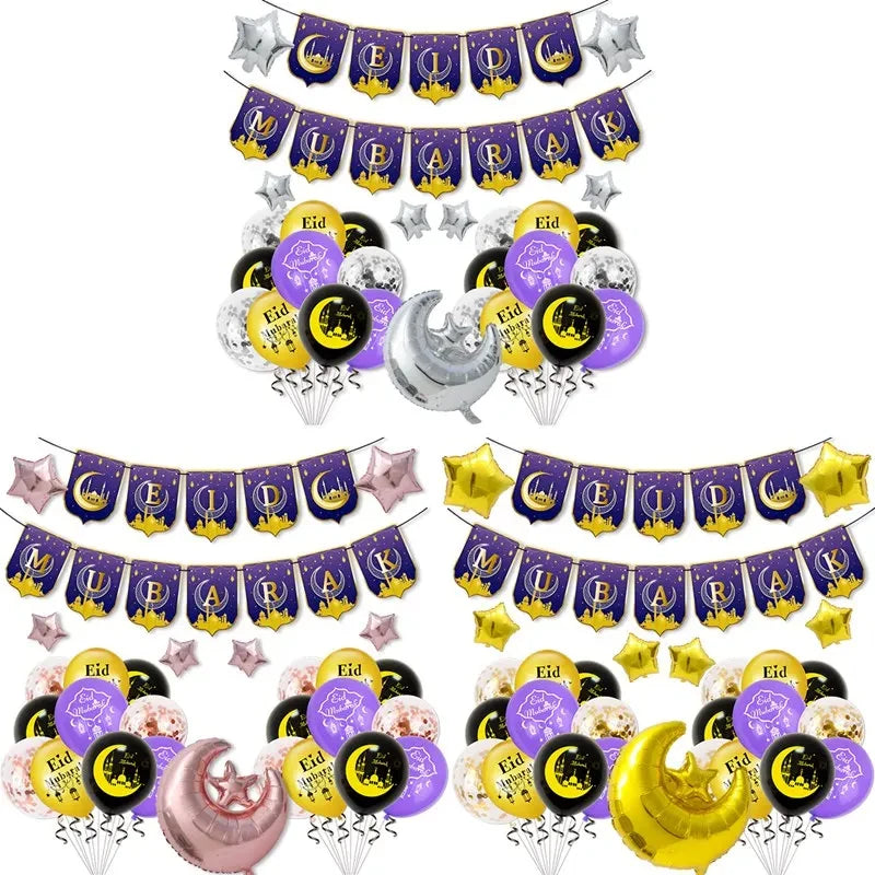 Eid Mubarak Balloons Background Ramadan Kareem Decoration Ramadan Mubarak Islamic Muslim Happy Eid Festival Party Supplies 2025