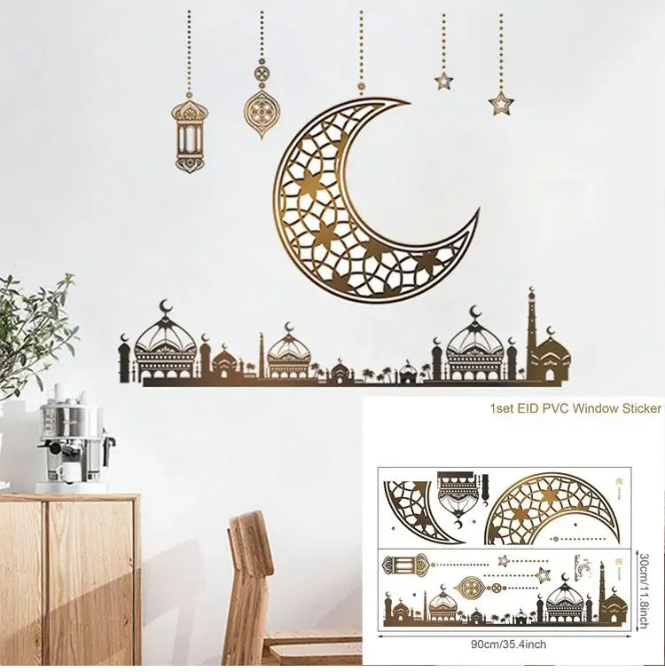 Eid Mubarak Window Sticker 2025 Kareem Ramadan Decor for Home Ramadan Mubarak Wall Sticker Islamic Muslim Wall Decals Decor