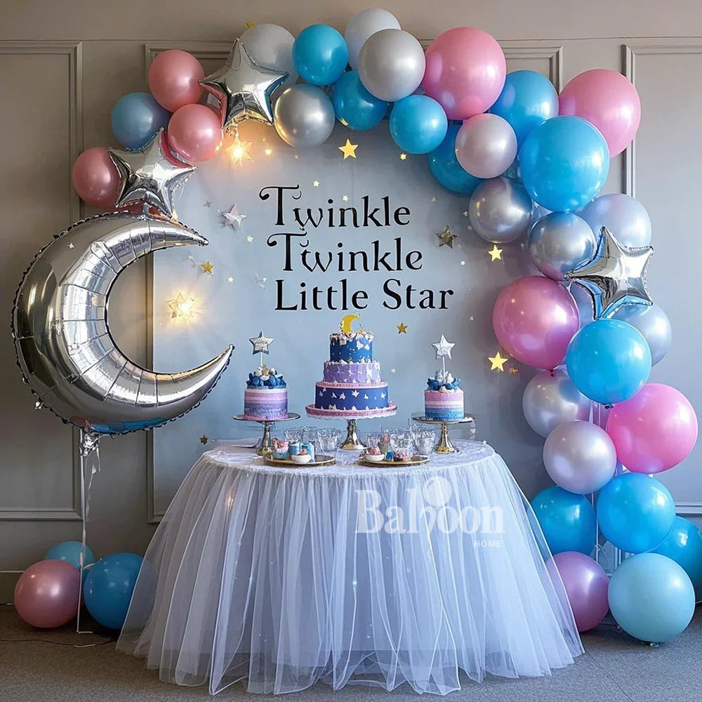85pcs/set Blue White Pink Latex Pearl Balloon Arch Set Birthday Wedding   Party Family Reunion Moon Star Aluminum Foil Balloons