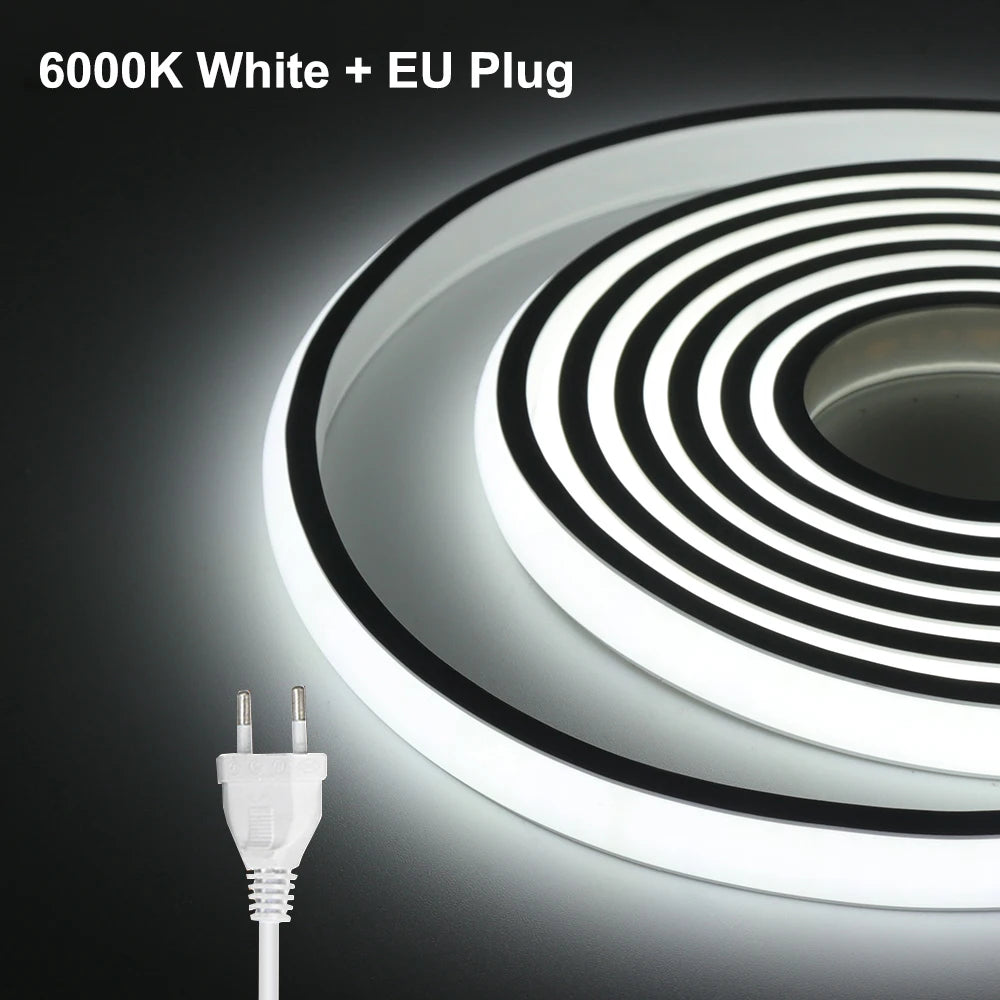 COB LED Strip Neon Light 220V EU UK Plug 288LEDs/M RA90 Flexible Tape Waterproof Led Ribbon for Kitchen Outdoor Garden Lighting