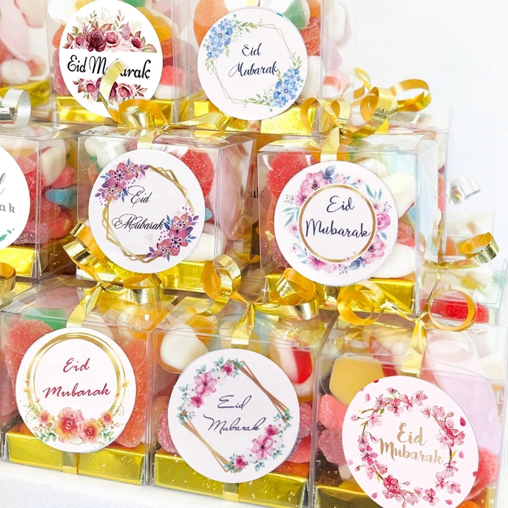 96PCS Eid Mubarak Stickers 3cm Flower Wreath Paper Stickers Ramadan Kareem Muslim Islamic Party Decor DIY Gifts Wrapping Supply