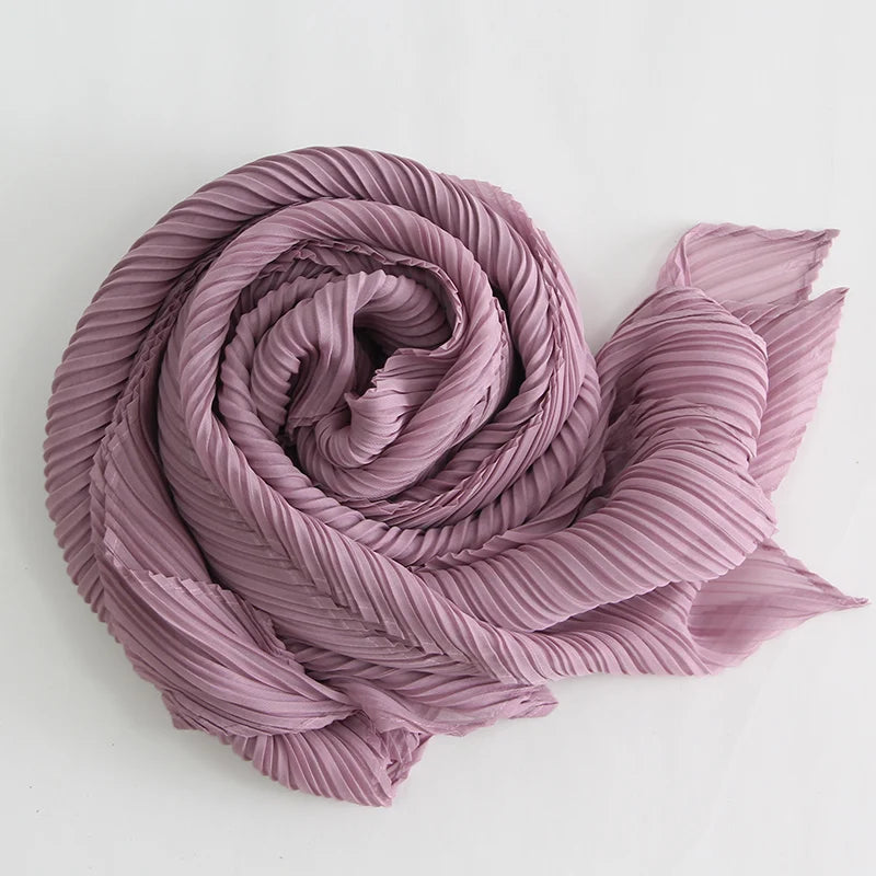 Miyake Pleated Scarf Wide Long Silk 2025 Cape Women Windscreen Shawl Shoulder Designer Korean Scarf Hijabs For Woman