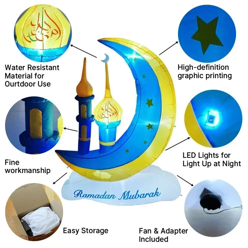 Inflatable Ramadan Decoration Eid Mubarak Muslim/Islamic Decorations Built-in LED Lights Inflatable Toys Outdoor Garden Decor