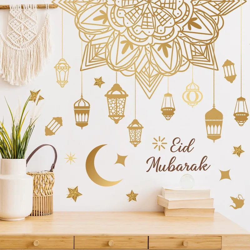 Eid Mubarak Window Stickers Ramadan Decoration 2024 Islamic Muslim Party Decor Ramadan Kareem Wall Stickers EID Al Adha Gifts