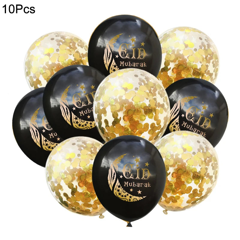 10Pcs Eid Mubarak Latex Confetti Balloons Islamic Muslim Party Supplies 2023 Ramadan Kareem Decoration For Home Eid Al Adha Gift
