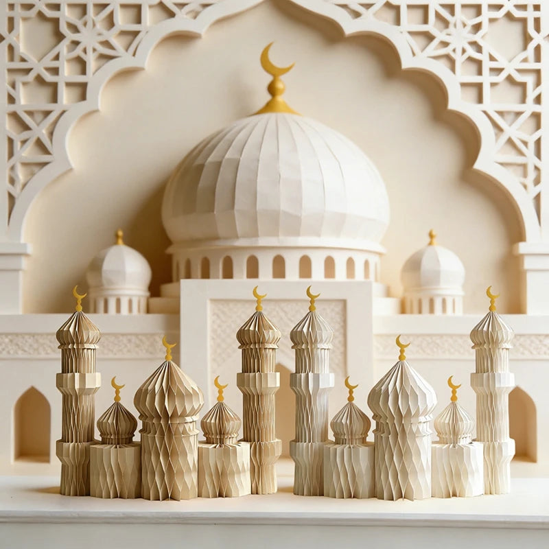 3D Honeycomb Paper Art Palace Set Ramadan Festival Party Decoration Muslim Islamic Eid Al-Fitr Desktop Ornaments Crafts Foldable