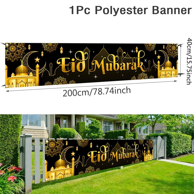 Eid Mubarak Backdrop Moon Star Castle Pattern Ramadan Decorations Banner for Home Islamic Muslim Party Supplies Eid Al-fitr Gift