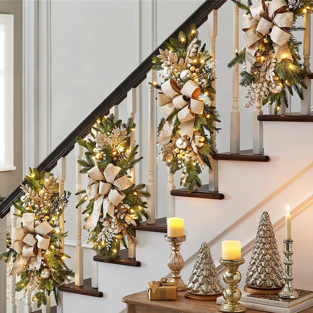 Christmas Wreath Pendants without/with Light Atmosphere Decorative Stair Garland Home Door Window Ornaments Party Supplies Gift