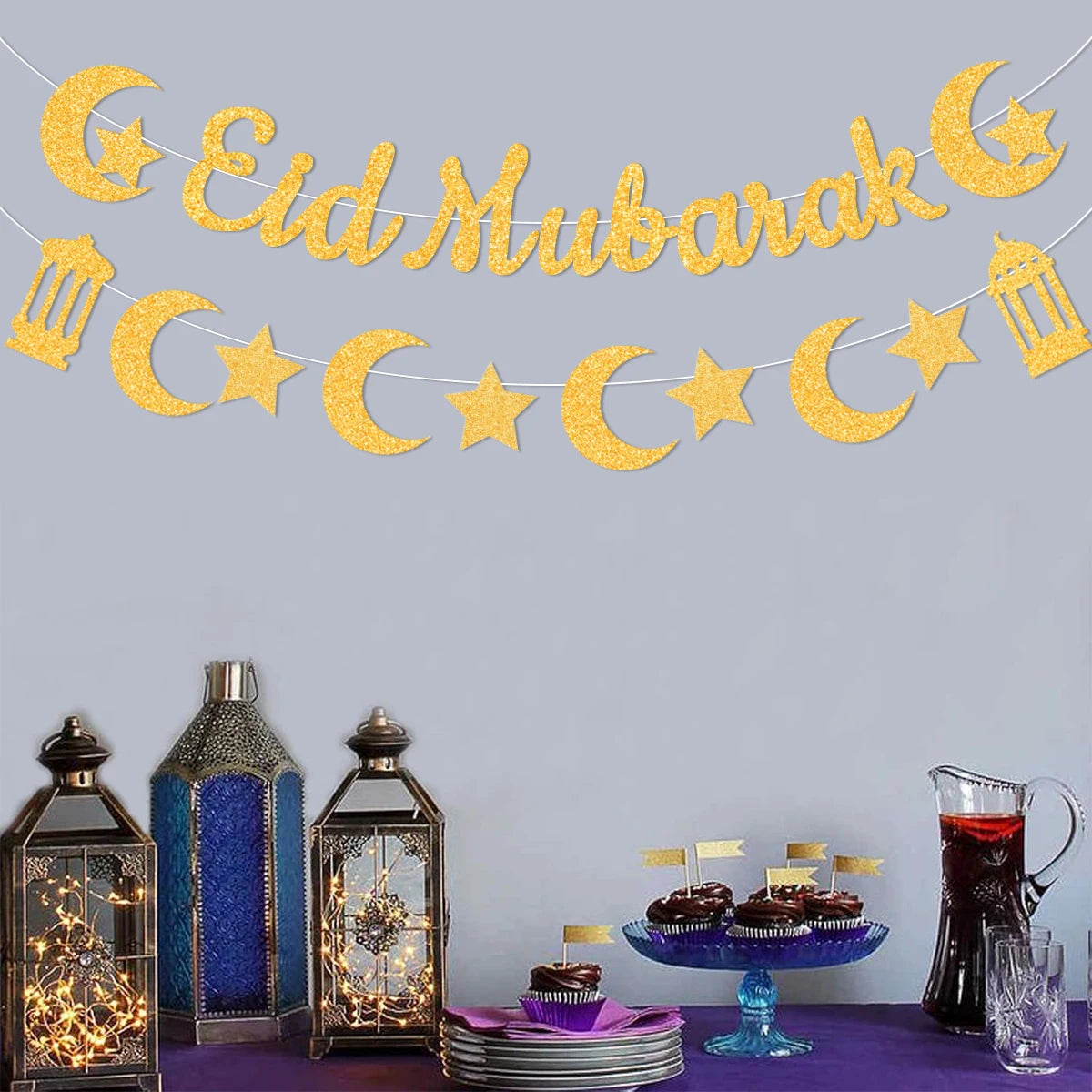 Eid Mubarak Ramadan kareem Banner Pull The Flag Eid Ramadan Decor For Home 2025 Ramadan Muslim Islamic Party Decor Supplies