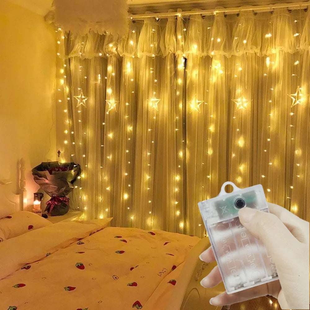LED Curtain Fairy Light String Battery Power Outdoor Bedroom Decoration Ramadan Home Decoration 2026 Valentine's Day Eid Mubarak