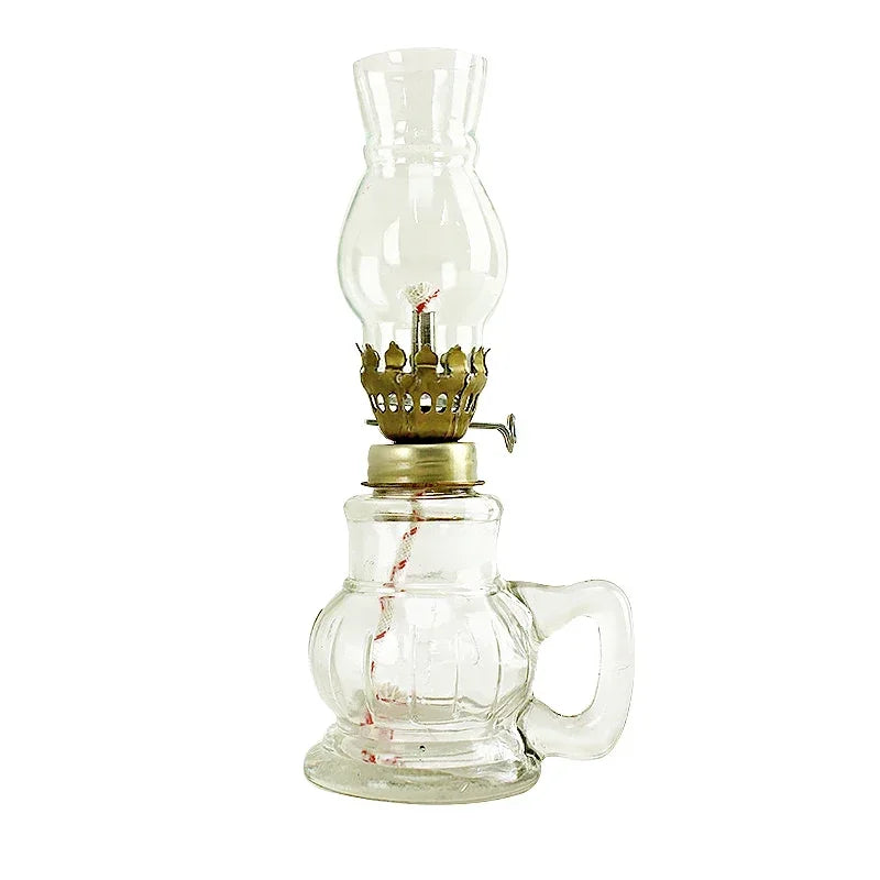 1Pcs Vintage Kerosene Lamp with Glass Cover Windproof Oil Lamp Decorative Emergency Lighting for Home Wedding Camping