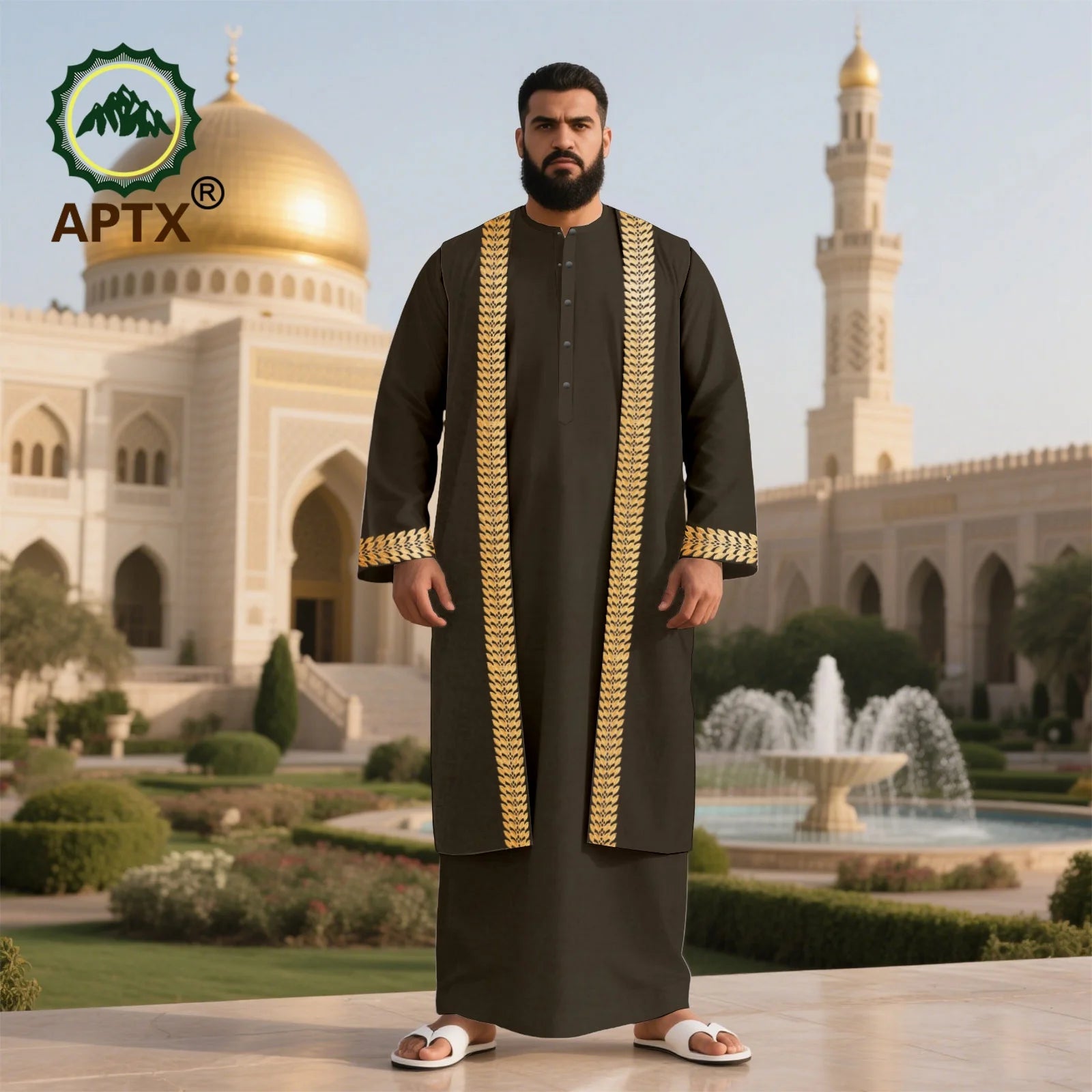 Men's Long Islamic Jubba Thobe Robe with African Embroidery Fashionable Muslim Clothing Modern Prayer Eid Robe for Men