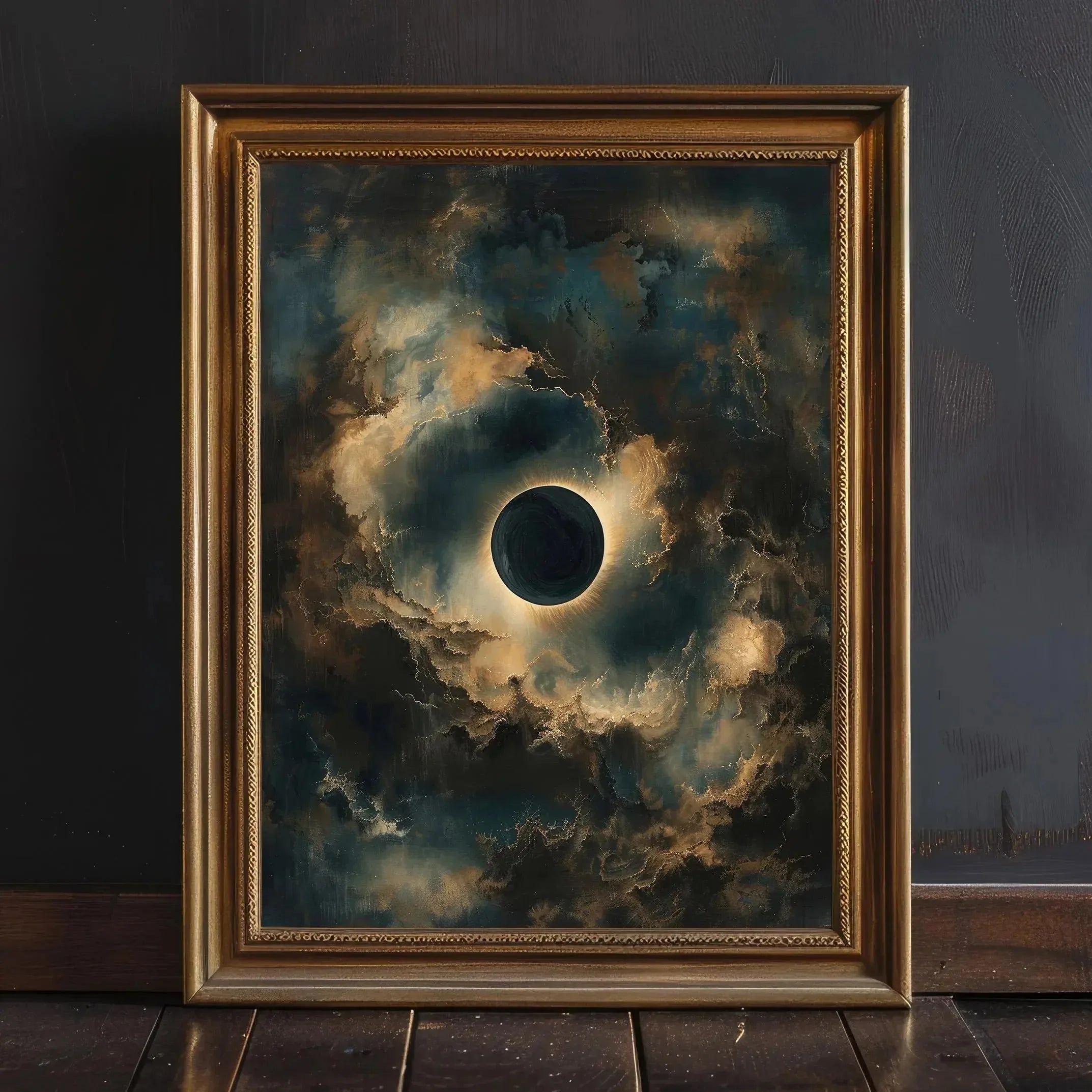 1pc Crescent Moon in Starry Night Sky Folk Art Floral Moon Stars Canvas Print Eclectic Decor Vintage Nature Wall Art Moody Decor