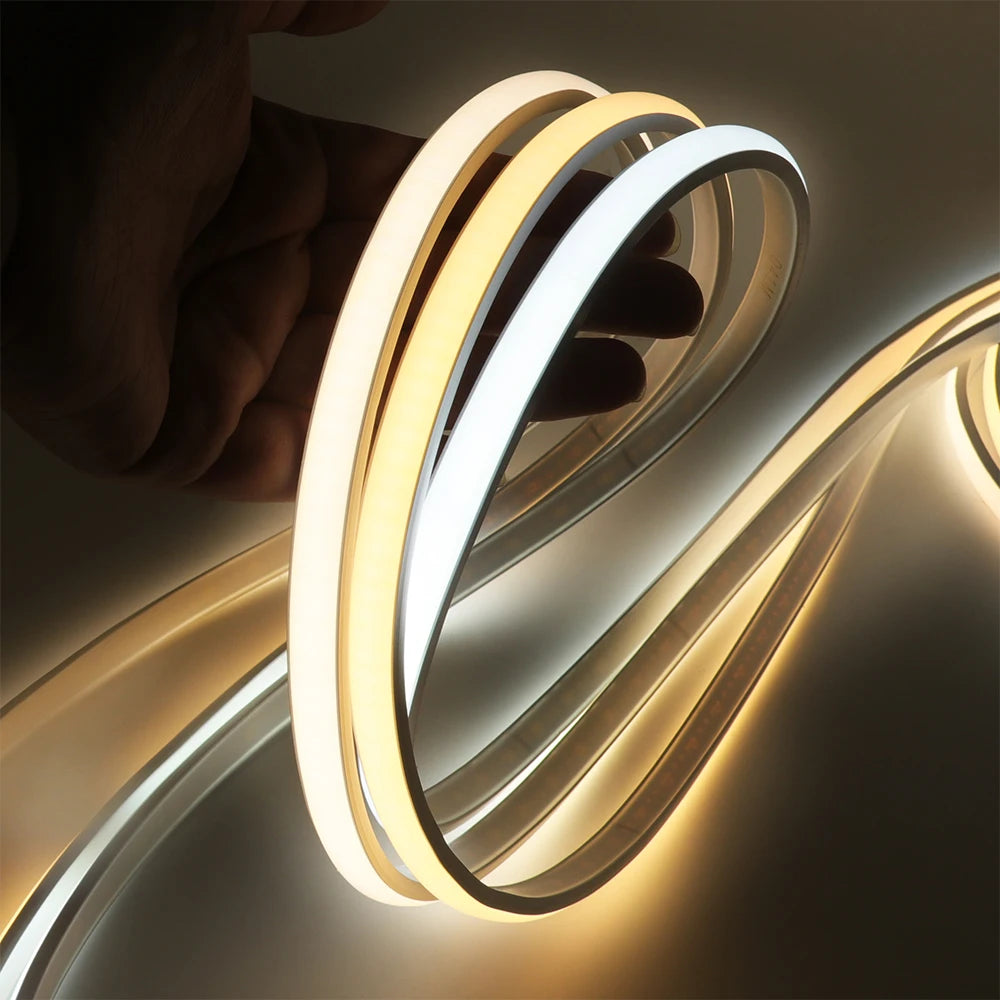 COB LED Strip Neon Light 220V EU UK Plug 288LEDs/M RA90 Flexible Tape Waterproof Led Ribbon for Kitchen Outdoor Garden Lighting