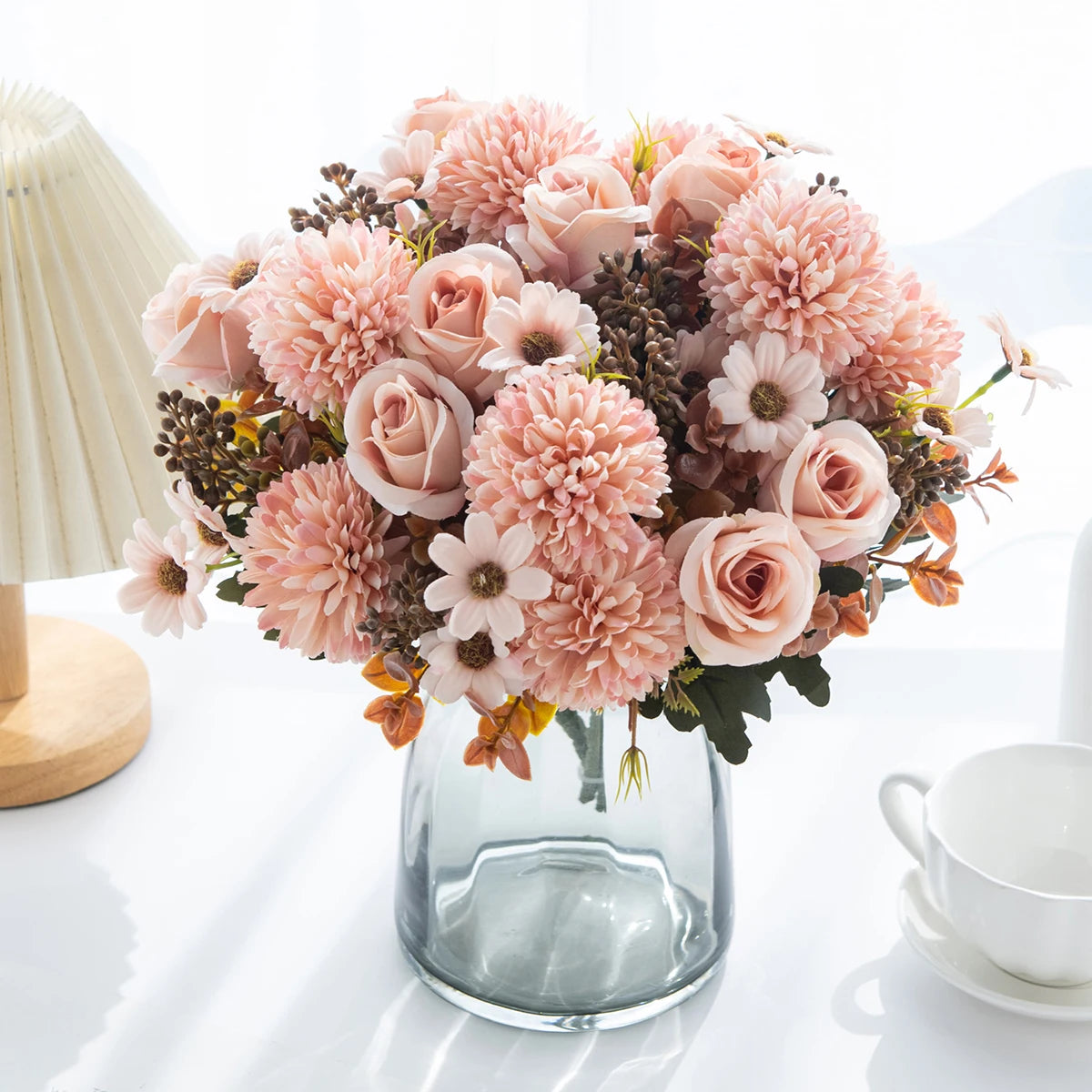 Simulated silk chrysanthemum roses, weddings, Valentine's Day, Eid al Fitr, Mother's Day, home decor, outdoor garden accessories