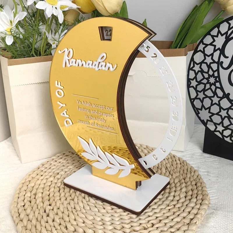 Rotatable Ramadan Countdown Advent Calendar with Base Eid Mubarak Table Ornament Islamic Muslim Party Decoration Kids Gift