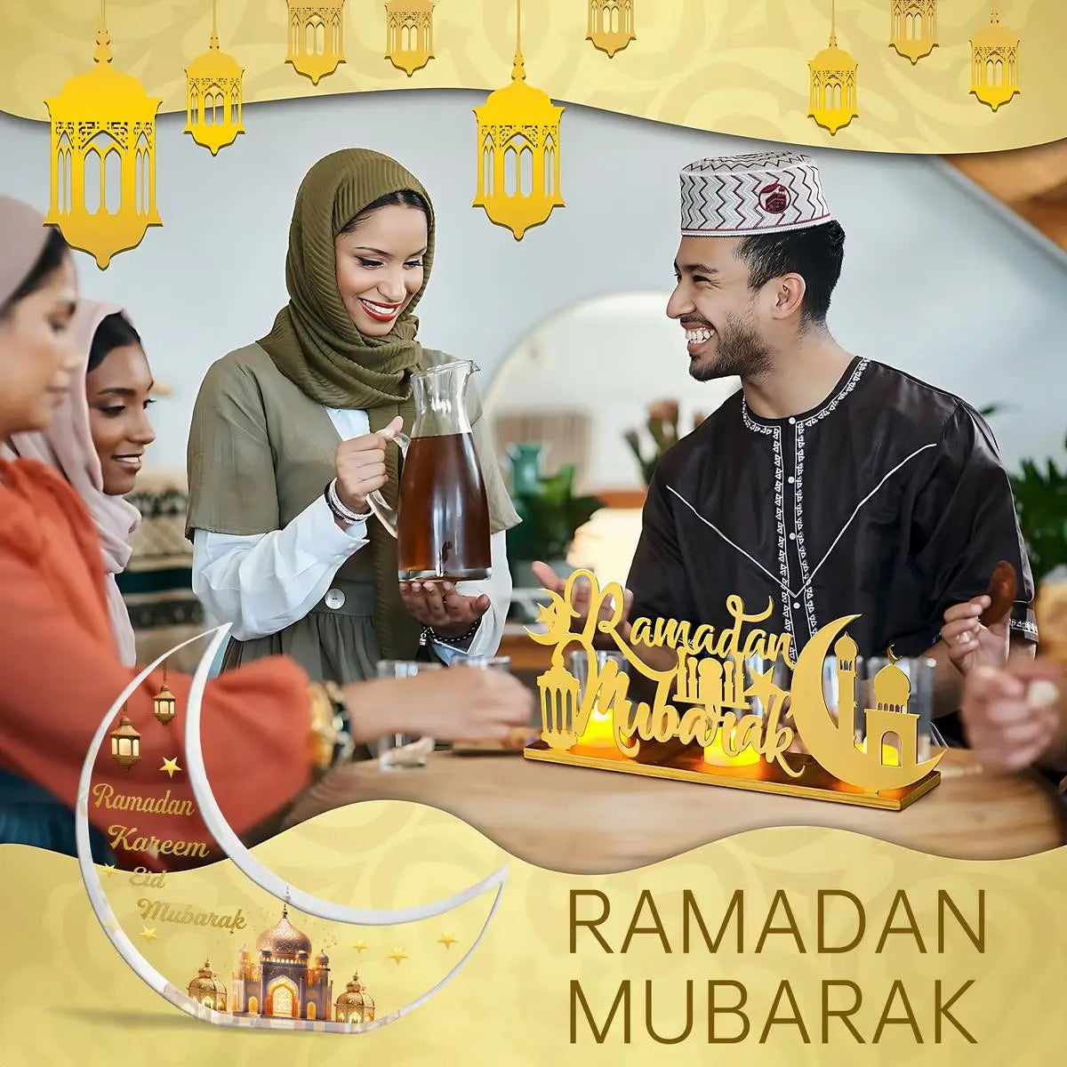 Acrylic Crescent Moon Table Decoration, Ramadan Eid Mubarak Ornament, Festive Holiday Decor For Home And Celebrations