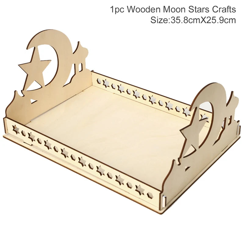 EID Mubarak Decor Wooden Tray Ramadan Decoration for Home Islamic Muslim Party Decor Mubarak Ramadan Kareem Gift Eid Al Adha
