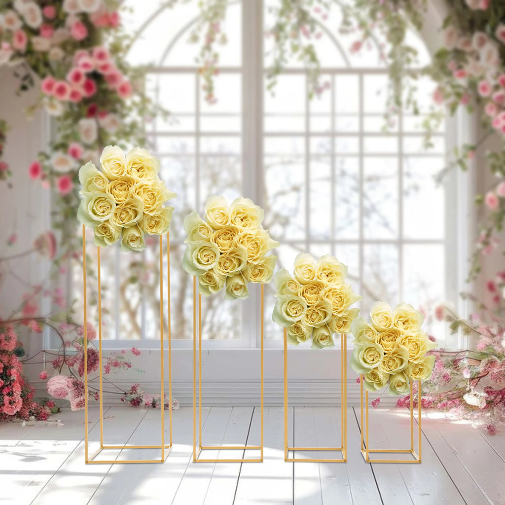 4 Different Height Wedding Flower Stand Metal Floor Geometric Vase Set Wedding Centerpieces For Table Tall Decorations For Party