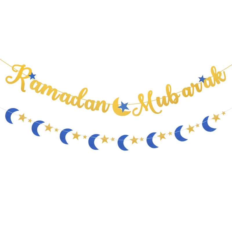 Ramadan Kareem Paper Banner EID Mubarak Star Moon Bunting Garland Hanging Ornament 2025 Islamic Muslim Party Home Decorations