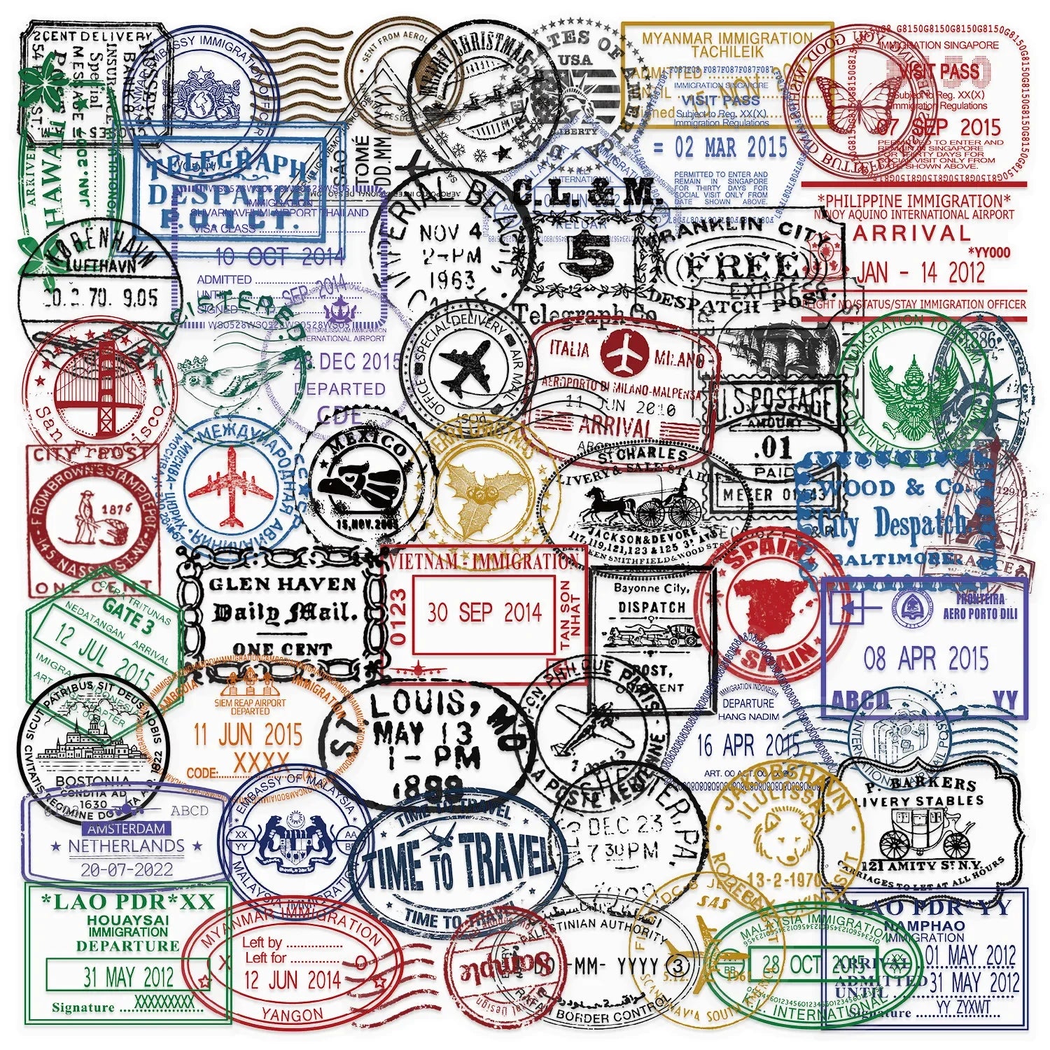50PCS Transparent Retro Stamps Sticker DIY Phone Laptop Luggage Skateboard Graffiti Decals Fun for Kids Toys Gifts