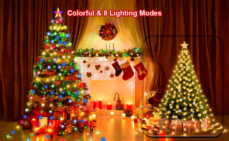 2.1M Christmas Tree LED String Lights App Control Garland LED Star String Waterfall DIY Xmas Tree Lights Festival Decoration