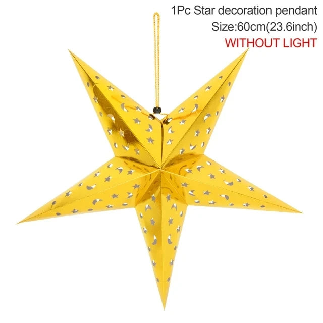 30-60cm Hollow Star Lights Eid Mubarak LED Star Lantern Pendants Ramadan Wedding Decoration Islamic Muslim Party Home Decor Gift