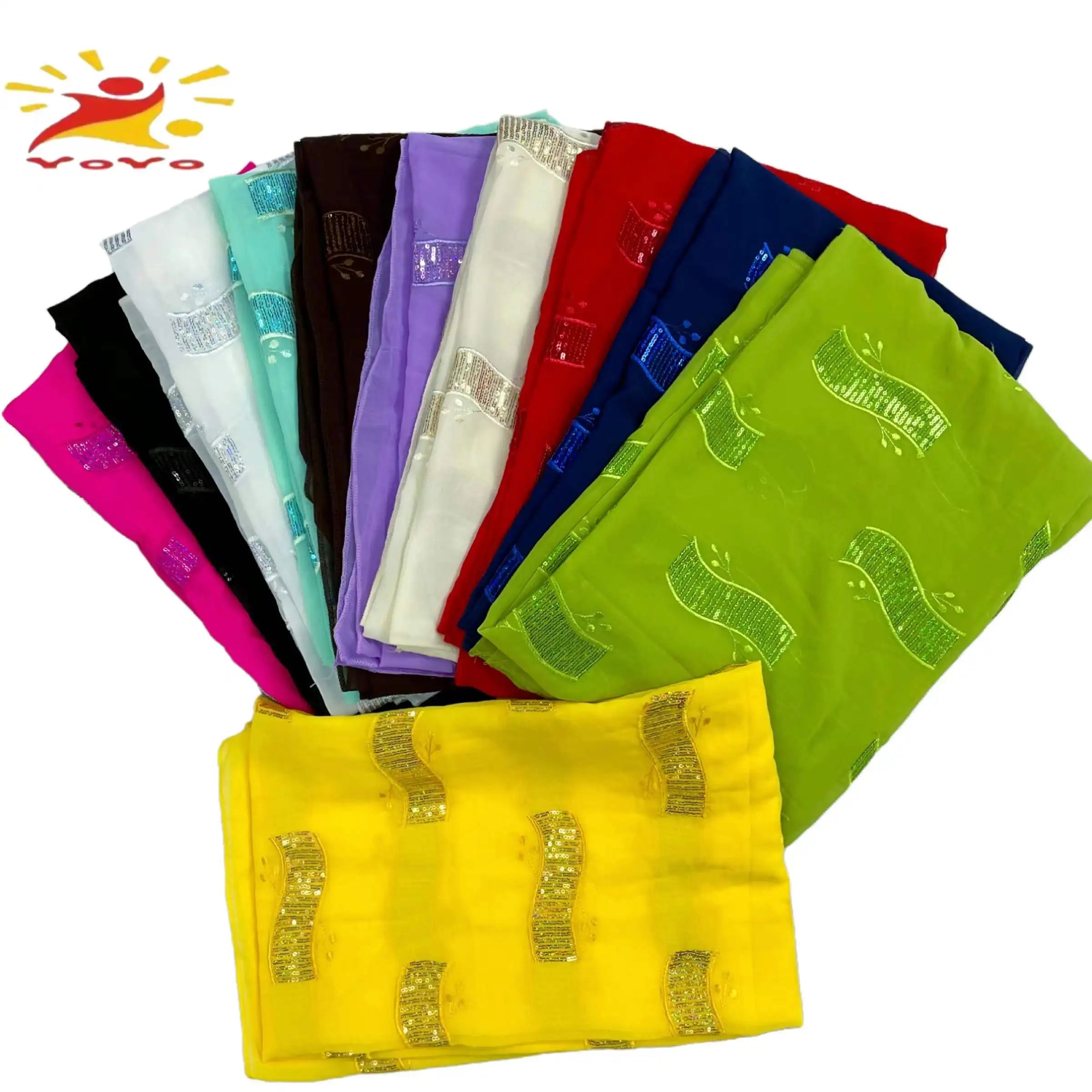 2022Latest Selling African Muslim Chiffon Sequin Embroidered Scarf Large Size Shawl Lslamic Ramadan Hijab 210*120cm