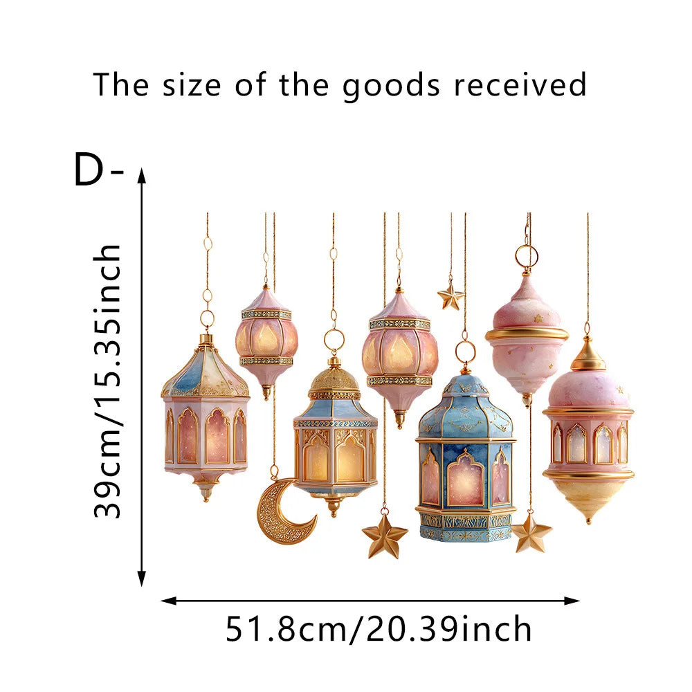 2026 Eid Al-Fitr Wall Decals Moonlight and Star Lights Ramadan Kareem Cards Muslim and Islamic Window Decals Eid Decorations